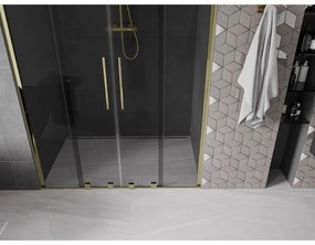 Mexen Velar Duo, posuvné sprchové dvere do otvoru 140 cm, 8mm šedé sklo, zlatá lesklá, 871-140-000-42-50
