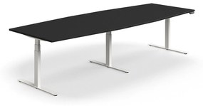 Nastaviteľný rokovací stôl QBUS, oválny, 3200x1200 mm, biely rám, čierna