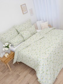 Bavlnené obliečky Renforcé - Sedmokrásky šedozelené