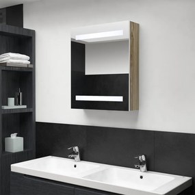 LED kúpeľňová zrkadlová skrinka biela a dubová 50x14x60 cm 326485