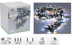 Vonkajšia svetelná reťaz 20 m, 1000 LED, teplá biela + biela, časovač, IP44, 20 m