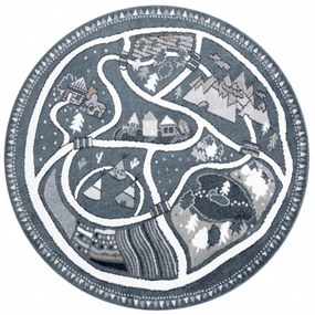 Detský kusový koberec Dedinka sivomodrý kruh 120cm