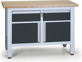 Pracovný stôl do dielne G6, 2 zásuvky, 2 skrinky, 1200 x 600 x 860 - 900 mm, grafit