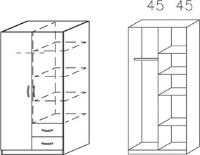 Šatníková skriňa Case, 91 cm, biela