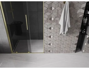 Mexen Velar, posuvné sprchové dvere do otvoru 90 cm, 8mm šedé sklo, zlatá matná, 871-090-000-41-55