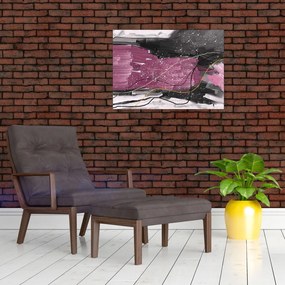 Sklenený obraz - Ružovo-čierna abstrakcia (70x50 cm)