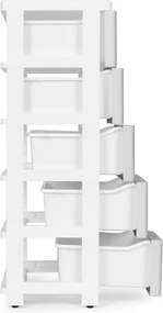 Polica s 5 výsuvnými zásuvkami, nohy s kolieskami, farebné zásuvky