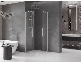 Mexen Velar Duo, sprchový kút s posuvnými dverami 80 x 80 cm, 8mm číre sklo, brúsená oceľ, 871-080-080-02-97