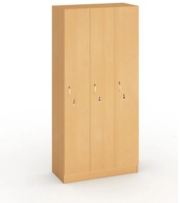 Drevená šatníková skrinka S5, 3 oddiely, 1900 x 900 x 420 mm, cylindrický zámok, buk