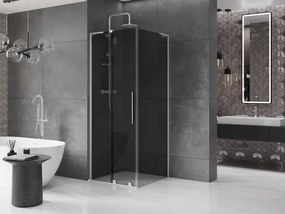 Mexen Velar L, sprchový kút s posuvnými dverami 90 x 90 cm, 8mm šedé sklo, brúsená oceľ, 871-090-090-43-97