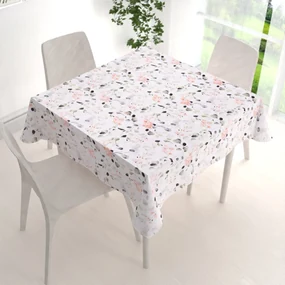 Biante Bavlnený štvorcový obrus Sandra SA-288 Eukalyptus s ružovými kvetmi na bielom 120x120 cm