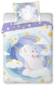 Bavlnená posteľná bielizeň pre deti s roztomilým zajačikom a motívom nočnej oblohy
