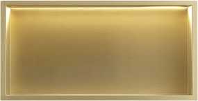 Rea Vstavaná kúpeľňová polica s LED osvetlením 60x30 cm, kartáčovaná zlatá