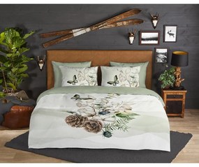 Zeleno-krémové predĺžené flanelové obliečky na jednolôžko 140x220 cm Marjan – Good Morning