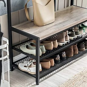 Vešiak na kabáty a botník, sivá farba, 184x100x40cm