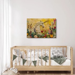 Obraz - Jednorožec s kvetinami (90x60 cm)