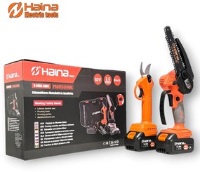 Akumulátorová sada - Mini reťazová píla a záhradné nožnice, Haina H-BCD2-6804