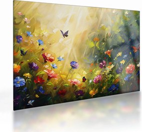 Sklenený obraz - Jarná kvetinová lúka, maľba (70x50 cm)