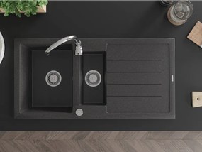 Mexen Andres - granitový drez 100,0x50,0cm, 1,5-komorový, čierna-škvrny, 6515101510-76