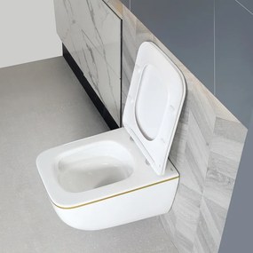 BPS-koupelny Závesná WC misa so SoftClose sedadlom HYD-6778, biela/zlatý lem