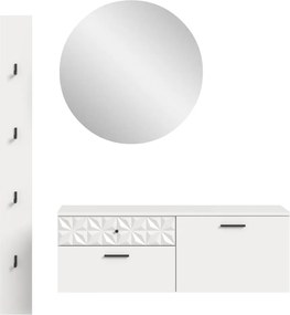 Predsieňová zostava Prismo (3-dielna), biela/biela lesk