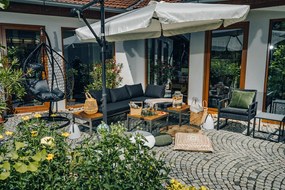 Čierne závesné kreslo KOKON so stojanom, bez vankúša