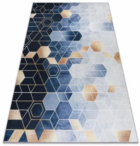Koberec protišmykový ANDRE 1216 Kocka, geometrický - modrý