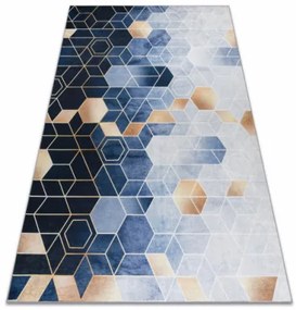 Koberec protišmykový ANDRE 1216 Kocka, geometrický - modrý