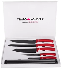 TEMPO-KONDELA LONAN, sada nožov s magnetickým držiakom, 6 ks, červená