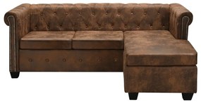 vidaXL Rohová pohovka Chesterfield, umelá semišová koža, hnedá