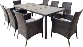 Garden Line ZÁHRADNÝ NÁBYTOK / 8 KRESIEL + VEĽKÝ STÔL / HNEDÁ + BEŽOVÁ *3654