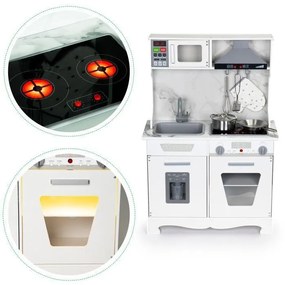 Drevená detská kuchynka so svetelnými a zvukovými efektmi + príslušenstvo