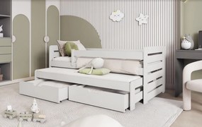 Detská posteľ z masívu borovice TOMÁŠ II s prístelkou a šuplíkmi - 200x90 cm - biela