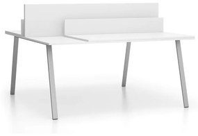 PLAN Kancelársky pracovný stôl DOUBLE LAYERS, posuvná vrchná doska, s prepážkami, biela / sivá