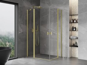 Mexen, Mexen Mist Duo sklápací sprchový kút 85 x 80 cm, transparentný, brúsené zlato - 8A4-085-080-55-00