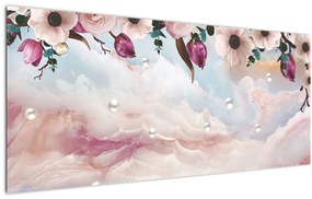 Obraz ružových kvetov s ružovým mramorom (120x50 cm)