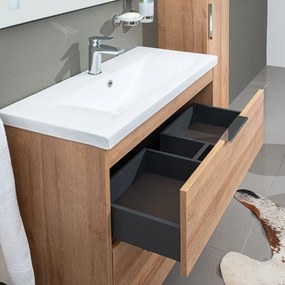 Mereo Mereo, Vigo, kúpeľňová skrinka s keramickým umývadlom 81 cm, biela, dub, MER-CN322