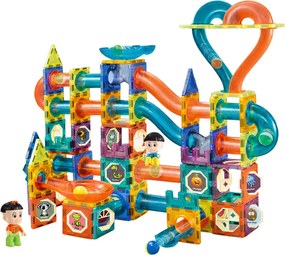 LEAN Toys Sada magnetických tehličiek Guľôčková dráha Slide Farebné 188 el.