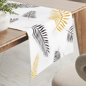 Biante Bavlnený behúň na stôl Sandra SA-219 Zlaté a čierne palmové listy na bielom 45x140 cm