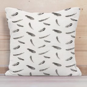 Biante Mušelínová obliečka na vankúš MSN-074 Čiernosivé pierka na krémovo bielom 45 x 45 cm