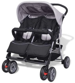 Oceľový kočík pre dvojičky , čierny a šedý