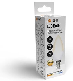 SOLIGHT LED žiarovka sviečka matná C37 6W, E14, 3000K, 510lm