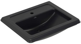 VILLEROY &amp; BOCH Hommage zápustné umývadlo s otvorom, s prepadom, 630 x 525 mm, Pure Black, s povrchom CeramicPlus, 710263R7
