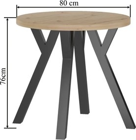 Vintino Jedálenský okrúhly stôl ARDEN 80 cm – dub artisan / čierna oceľ