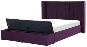 Zamatová posteľ s úložným priestorom 140 x 200 cm fialová NOYERS Beliani