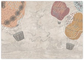 Sklenený obraz - Balóny nad mestom, teplé tóny (70x50 cm)
