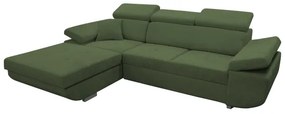 Rozkladacia rohová sedacia súprava s úložným priestorom v tvare L CASTELO ľavá zelená