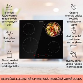 Klarstein Virtuosa EcoAdapt, indukčná varná doska, 7200 W, 4 zóny, sklo, čierna