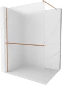 Mexen Kioto+, sprchová zástena Walk-In s poličkou a vešiakom 130 x 200 cm, 8mm sklo námraza, medený matný profil, 800-130-121-65-30