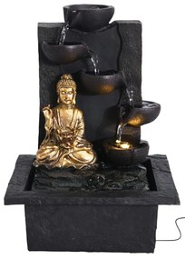 Záhradná fontána s osvetlením Budha, 30x21,5x18 cm, polistone, čierna
